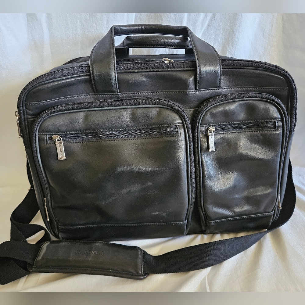 Vintage El Portal Black Leather Briefcase Laptop Messenger Bag